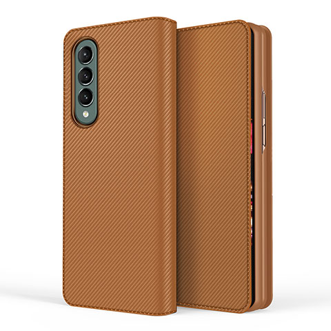 Coque Luxe Cuir et Plastique Housse Etui Mat S04 pour Samsung Galaxy Z Fold3 5G Marron