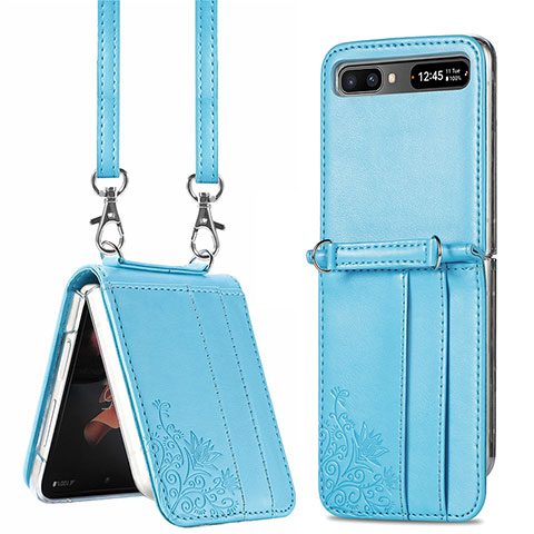 Coque Luxe Cuir et Plastique Housse Etui Mat S04D pour Samsung Galaxy Z Flip5 5G Bleu