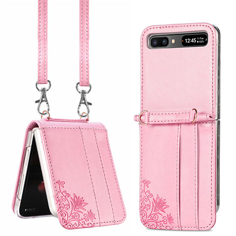 Coque Luxe Cuir et Plastique Housse Etui Mat S04D pour Samsung Galaxy Z Flip5 5G Or Rose