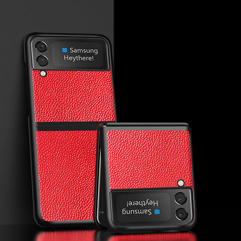 Coque Luxe Cuir et Plastique Housse Etui Mat S05 pour Samsung Galaxy Z Flip3 5G Rouge