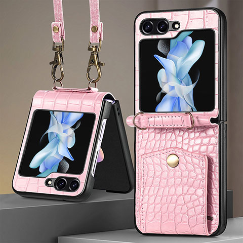 Coque Luxe Cuir et Plastique Housse Etui Mat S05D pour Samsung Galaxy Z Flip5 5G Or Rose