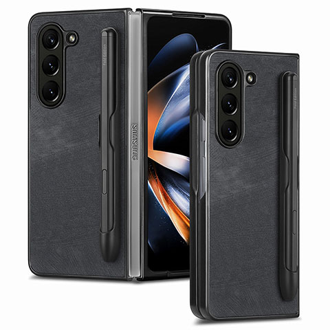 Coque Luxe Cuir et Plastique Housse Etui Mat S05D pour Samsung Galaxy Z Fold5 5G Noir