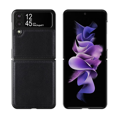 Coque Luxe Cuir et Plastique Housse Etui Mat S06 pour Samsung Galaxy Z Flip3 5G Noir