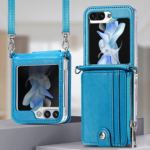 Coque Luxe Cuir et Plastique Housse Etui Mat S06D pour Samsung Galaxy Z Flip5 5G Bleu