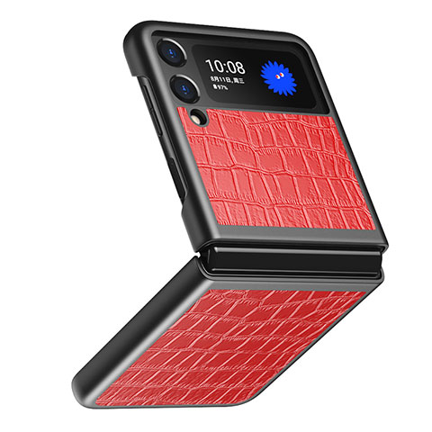 Coque Luxe Cuir et Plastique Housse Etui Mat S07 pour Samsung Galaxy Z Flip3 5G Rouge