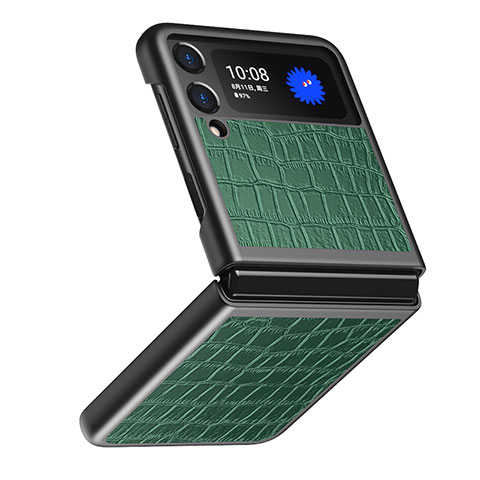 Coque Luxe Cuir et Plastique Housse Etui Mat S07 pour Samsung Galaxy Z Flip3 5G Vert