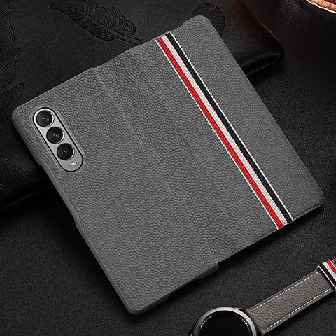 Coque Luxe Cuir et Plastique Housse Etui Mat S07 pour Samsung Galaxy Z Fold3 5G Gris