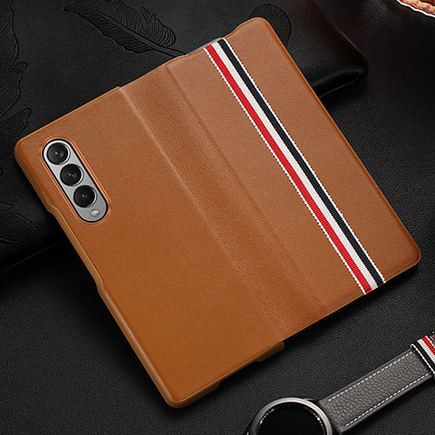 Coque Luxe Cuir et Plastique Housse Etui Mat S07 pour Samsung Galaxy Z Fold3 5G Marron