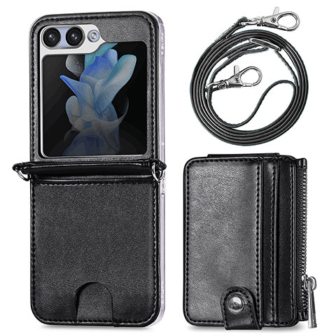 Coque Luxe Cuir et Plastique Housse Etui Mat S07D pour Samsung Galaxy Z Flip5 5G Noir