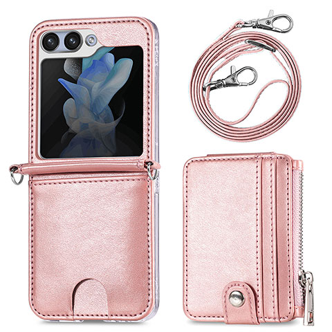 Coque Luxe Cuir et Plastique Housse Etui Mat S07D pour Samsung Galaxy Z Flip5 5G Or Rose