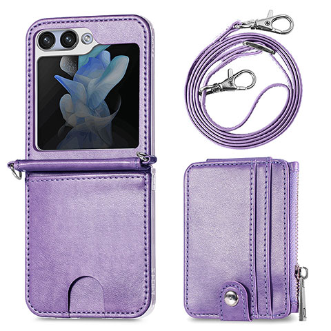 Coque Luxe Cuir et Plastique Housse Etui Mat S07D pour Samsung Galaxy Z Flip5 5G Violet