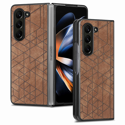 Coque Luxe Cuir et Plastique Housse Etui Mat S07D pour Samsung Galaxy Z Fold5 5G Marron