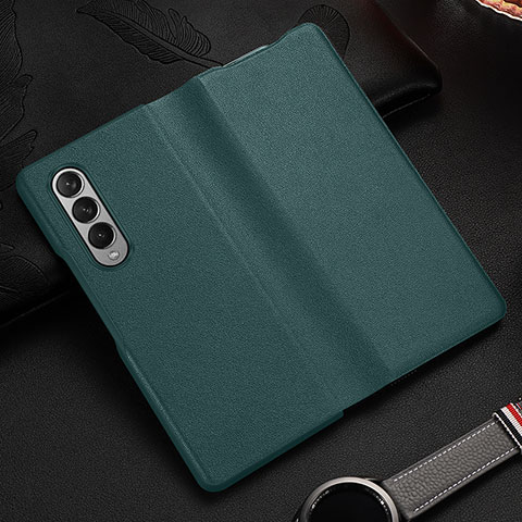 Coque Luxe Cuir et Plastique Housse Etui Mat S08 pour Samsung Galaxy Z Fold3 5G Vert