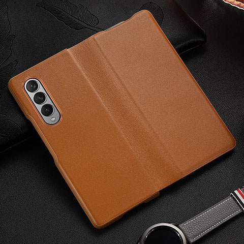 Coque Luxe Cuir et Plastique Housse Etui Mat S08 pour Samsung Galaxy Z Fold4 5G Marron