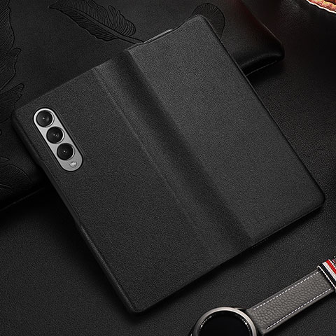 Coque Luxe Cuir et Plastique Housse Etui Mat S08 pour Samsung Galaxy Z Fold4 5G Noir