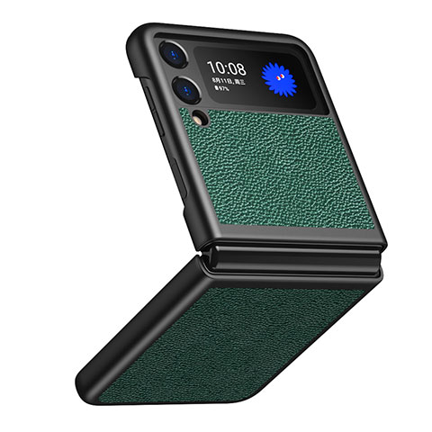 Coque Luxe Cuir et Plastique Housse Etui Mat S09 pour Samsung Galaxy Z Flip3 5G Vert