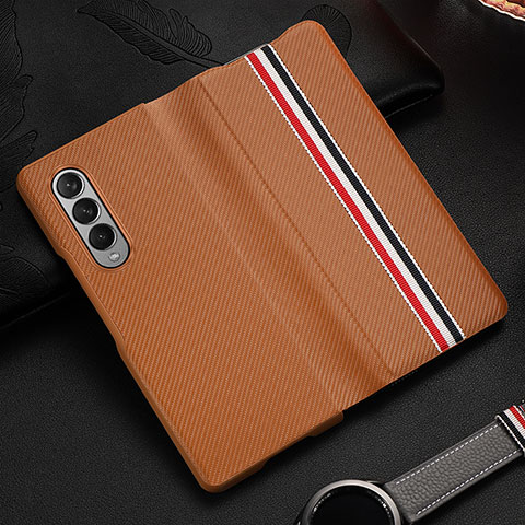 Coque Luxe Cuir et Plastique Housse Etui Mat S09 pour Samsung Galaxy Z Fold3 5G Marron