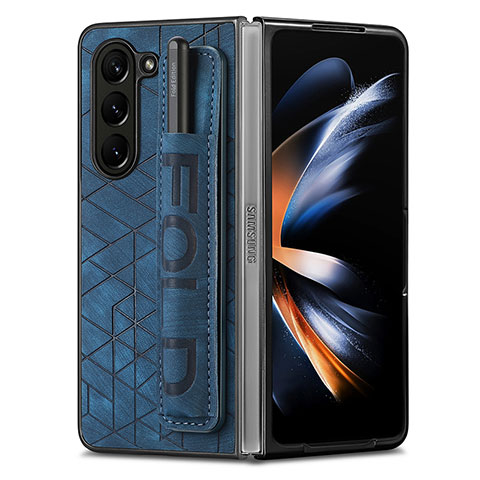 Coque Luxe Cuir et Plastique Housse Etui Mat S11D pour Samsung Galaxy Z Fold5 5G Bleu