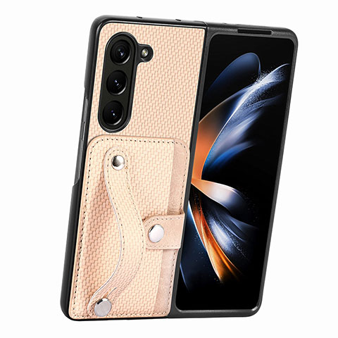 Coque Luxe Cuir et Plastique Housse Etui Mat S13D pour Samsung Galaxy Z Fold5 5G Or