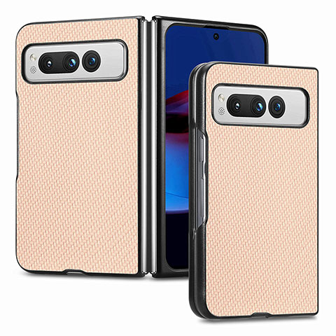 Coque Luxe Cuir et Plastique Housse Etui Mat SD1 pour Google Pixel Fold 5G Or