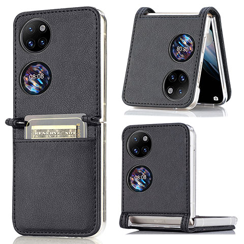 Coque Luxe Cuir et Plastique Housse Etui Mat SD1 pour Huawei P50 Pocket Noir