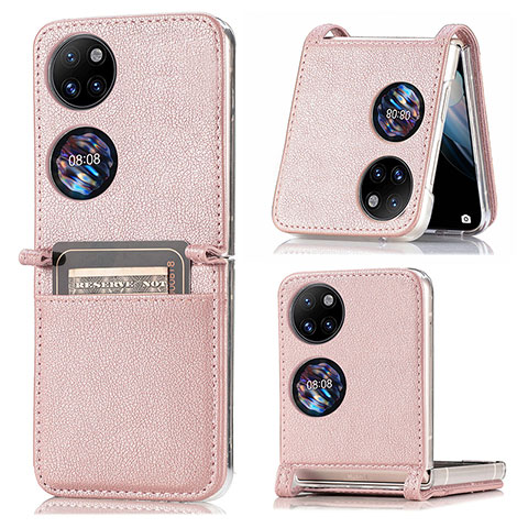 Coque Luxe Cuir et Plastique Housse Etui Mat SD1 pour Huawei P50 Pocket Or Rose