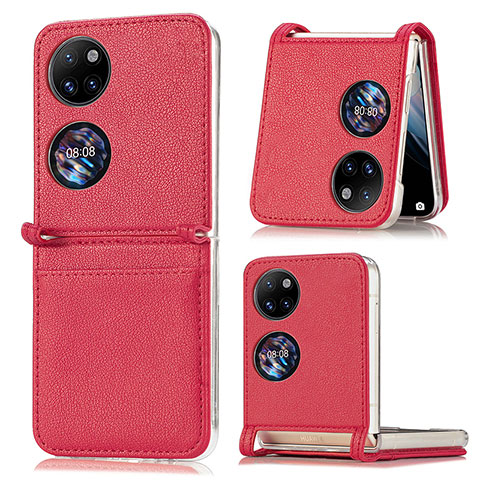 Coque Luxe Cuir et Plastique Housse Etui Mat SD1 pour Huawei P50 Pocket Rouge