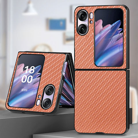 Coque Luxe Cuir et Plastique Housse Etui Mat SD1 pour Oppo Find N2 Flip 5G Marron