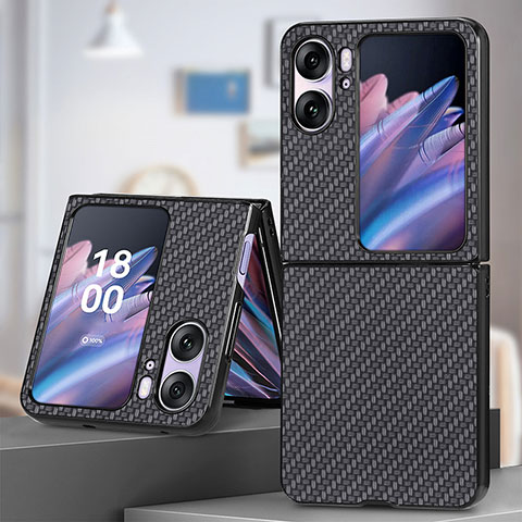 Coque Luxe Cuir et Plastique Housse Etui Mat SD1 pour Oppo Find N2 Flip 5G Noir