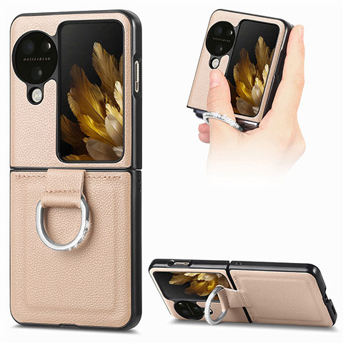 Coque Luxe Cuir et Plastique Housse Etui Mat SD1 pour Oppo Find N3 Flip 5G Or