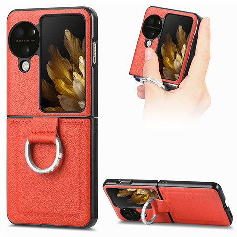 Coque Luxe Cuir et Plastique Housse Etui Mat SD1 pour Oppo Find N3 Flip 5G Orange