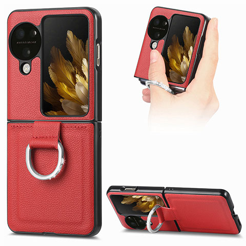 Coque Luxe Cuir et Plastique Housse Etui Mat SD1 pour Oppo Find N3 Flip 5G Rouge