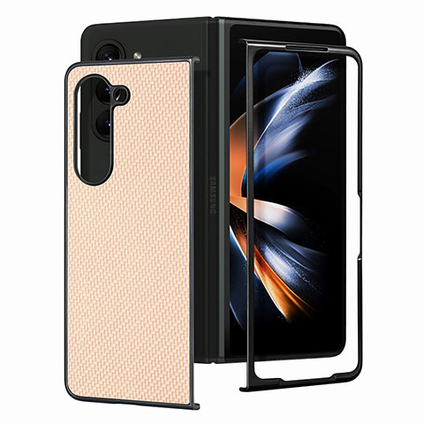 Coque Luxe Cuir et Plastique Housse Etui Mat SD1 pour Samsung Galaxy Z Fold5 5G Or