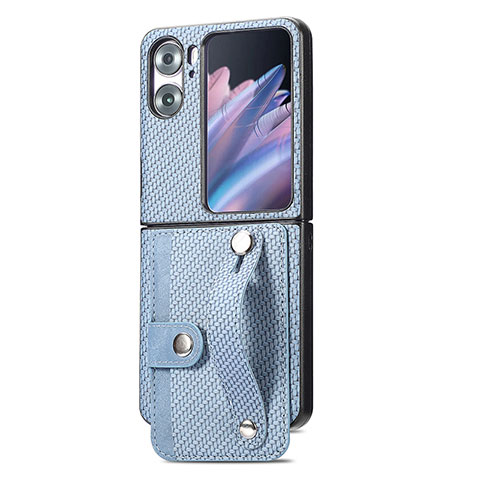 Coque Luxe Cuir et Plastique Housse Etui Mat SD10 pour Oppo Find N2 Flip 5G Bleu Ciel