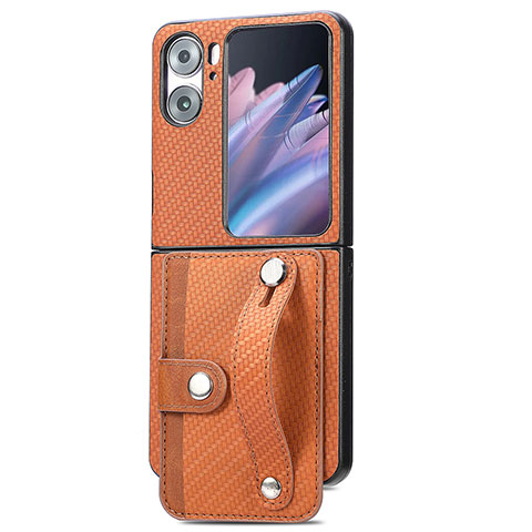 Coque Luxe Cuir et Plastique Housse Etui Mat SD10 pour Oppo Find N2 Flip 5G Marron