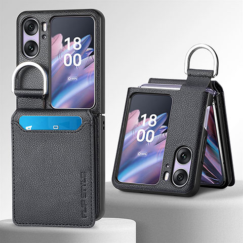 Coque Luxe Cuir et Plastique Housse Etui Mat SD12 pour Oppo Find N2 Flip 5G Noir