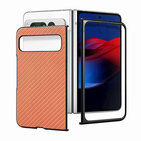 Coque Luxe Cuir et Plastique Housse Etui Mat SD2 pour Google Pixel Fold 5G Marron