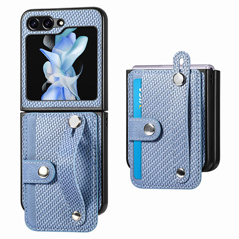 Coque Luxe Cuir et Plastique Housse Etui Mat SD2 pour Samsung Galaxy Z Flip5 5G Bleu