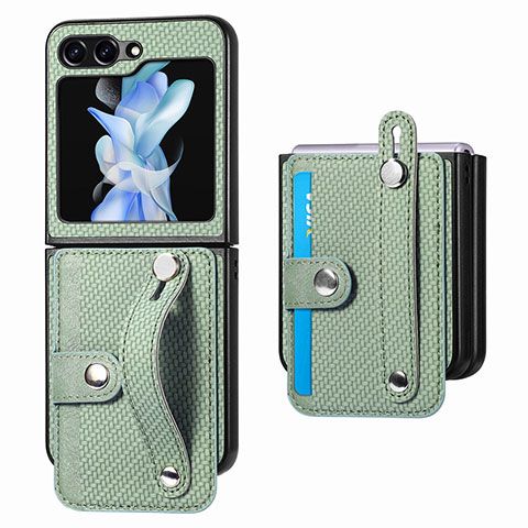 Coque Luxe Cuir et Plastique Housse Etui Mat SD2 pour Samsung Galaxy Z Flip5 5G Vert