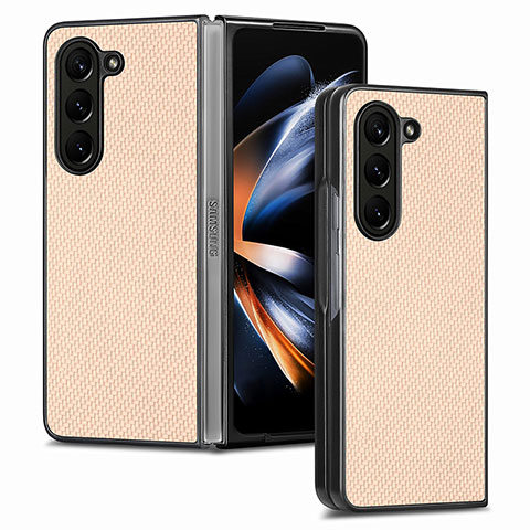 Coque Luxe Cuir et Plastique Housse Etui Mat SD2 pour Samsung Galaxy Z Fold5 5G Or