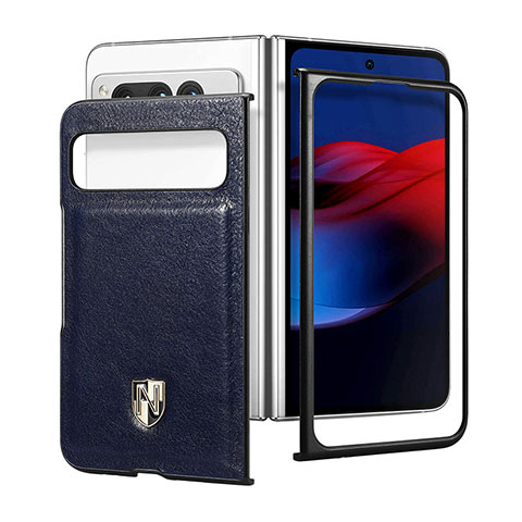 Coque Luxe Cuir et Plastique Housse Etui Mat SD3 pour Google Pixel Fold 5G Bleu