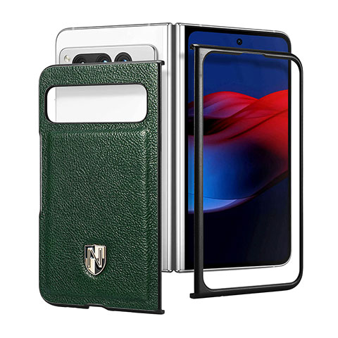 Coque Luxe Cuir et Plastique Housse Etui Mat SD3 pour Google Pixel Fold 5G Vert