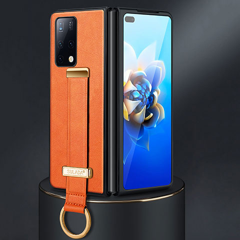 Coque Luxe Cuir et Plastique Housse Etui Mat SD3 pour Huawei Mate X2 Orange