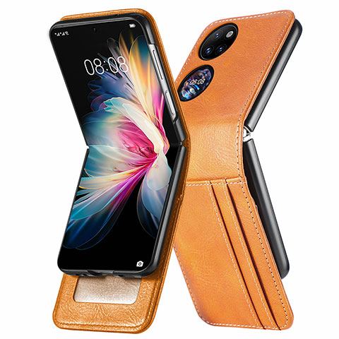 Coque Luxe Cuir et Plastique Housse Etui Mat SD3 pour Huawei P50 Pocket Marron