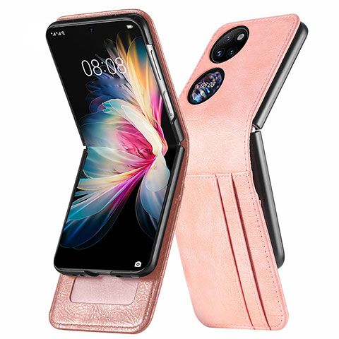 Coque Luxe Cuir et Plastique Housse Etui Mat SD3 pour Huawei P50 Pocket Or Rose