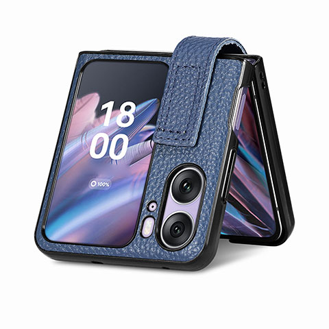 Coque Luxe Cuir et Plastique Housse Etui Mat SD3 pour Oppo Find N2 Flip 5G Bleu