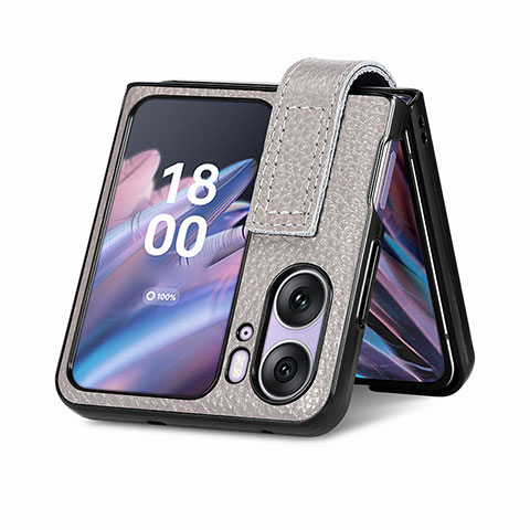 Coque Luxe Cuir et Plastique Housse Etui Mat SD3 pour Oppo Find N2 Flip 5G Gris