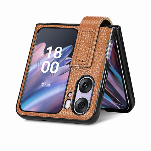 Coque Luxe Cuir et Plastique Housse Etui Mat SD3 pour Oppo Find N2 Flip 5G Marron