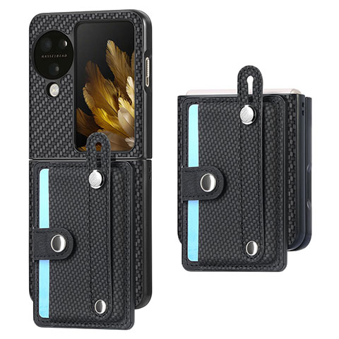 Coque Luxe Cuir et Plastique Housse Etui Mat SD3 pour Oppo Find N3 Flip 5G Noir