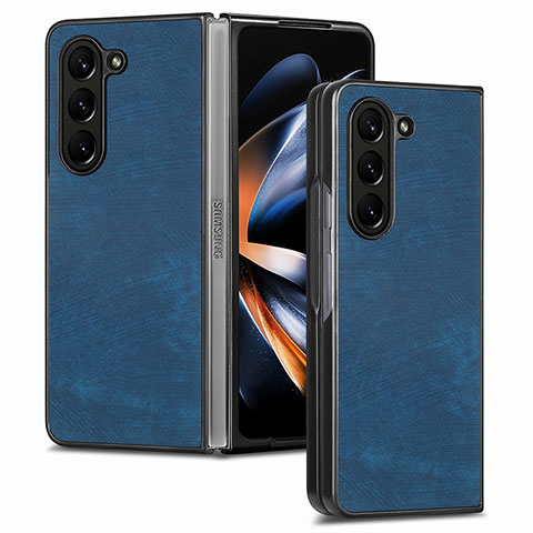 Coque Luxe Cuir et Plastique Housse Etui Mat SD3 pour Samsung Galaxy Z Fold5 5G Bleu